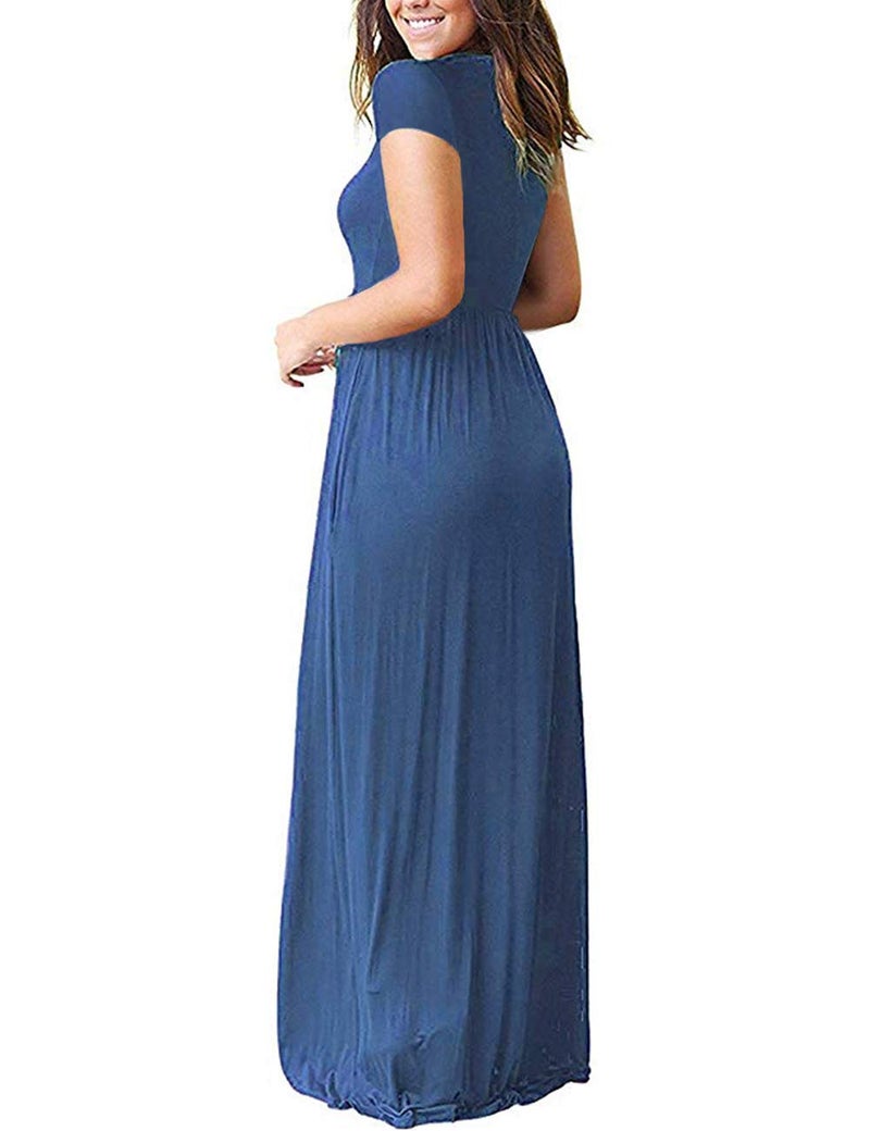 AUSELILY Women's Short Sleeve Loose Plain Casual Long Maxi Dresses for Women 2026 Beja Blue 2XL - Image 3
